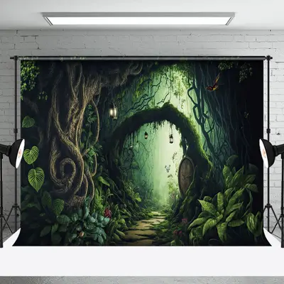 Aperturee Green Mysterious Forest Path Scenery Photo Backdrop, 3X2FT(1MX0.6M), 14 USD, forest backdrops, NYHD1J01-M