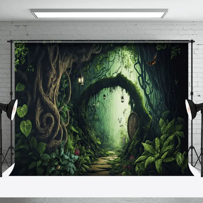 Aperturee Green Mysterious Forest Path Scenery Photo Backdrop, 3X2FT(1MX0.6M), 14 USD, forest backdrops, NYHD1J01-M