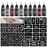 Temporary Tattoo Kit 10 Bottles Color Inks, 84 Pcs Stencils Kit for Body Paint DIY Tattoos.