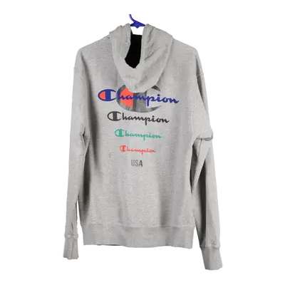 Champion Spellout Hoodie - Medium Grey Cotton Blend