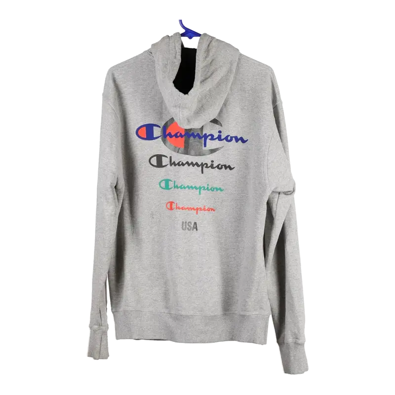 Champion Spellout Hoodie - Medium Grey Cotton Blend