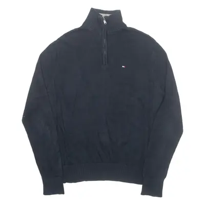 TOMMY HILFIGER Mens Jumper Black 1/4 Zip Tight Knit S