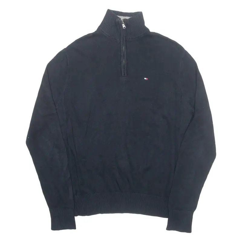 TOMMY HILFIGER Mens Jumper Black 1/4 Zip Tight Knit S