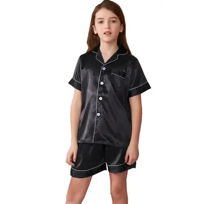 Girls Pajamas, Satin Silky Pjs Set Kids 2Pcs Button-Down Nightwear Sleepwear Gift For Kids