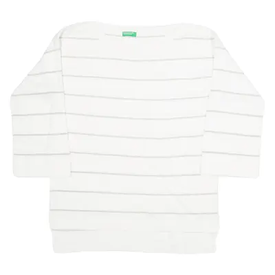 United Colors Of Benetton Womens Patterned Jumper White Striped 3/4 Sleeve XS