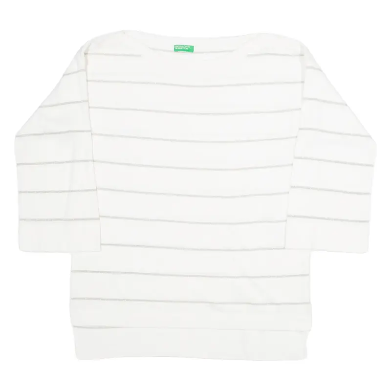 United Colors Of Benetton Womens Patterned Jumper White Striped 3/4 Sleeve XS