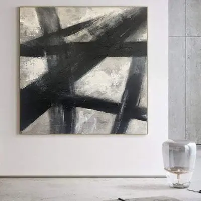 Large Square Original Modern Paintings Black And White Art Oil Painting Wall Art | GREY SERENITY