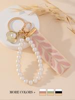 Faux Pearl Decorated Leaf Design Keychain, Key Fob, Keychain Lanyard, Elegant Keychain for Women & Girls, Fashion Bag Charms ...