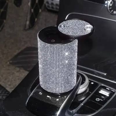 Rhinestone Decorative Car Ashtray, Creative Exquisite Storage Box, Car Interior Accessories