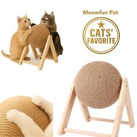 Handcrafted Sisal Cat Scratching Ball with Wooden Stand, Large Entertaining Grinding Paws Posts, Durable Natural Hemp Rope, C...