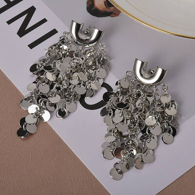 Glitter Brass Tassel Glossy Flakes Stud Earrings