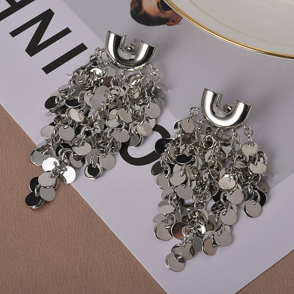 Glitter Brass Tassel Glossy Flakes Stud Earrings