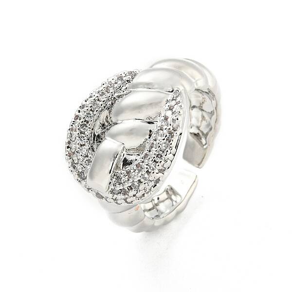 Brass Micro Pave Cubic Zirconia Cuff Rings