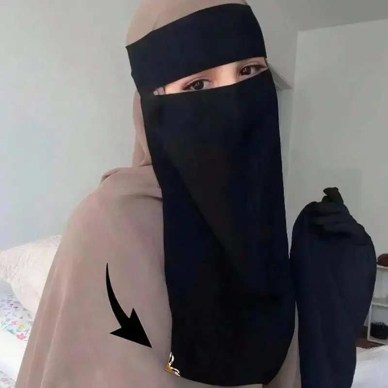 Black Chiffon Scarf Tie Back Niqab New Pearl Face Cover Muslim Prayer Khimar Niqab Face Cover for Women Solid Color Shawls