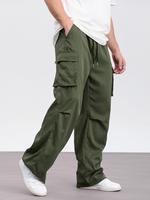 Men's Solid Drawstring Waist Cargo Pants, Loose Fit Casual Pocket Trousers for Daily Wear, Fashion Men's Bottoms for All Se...