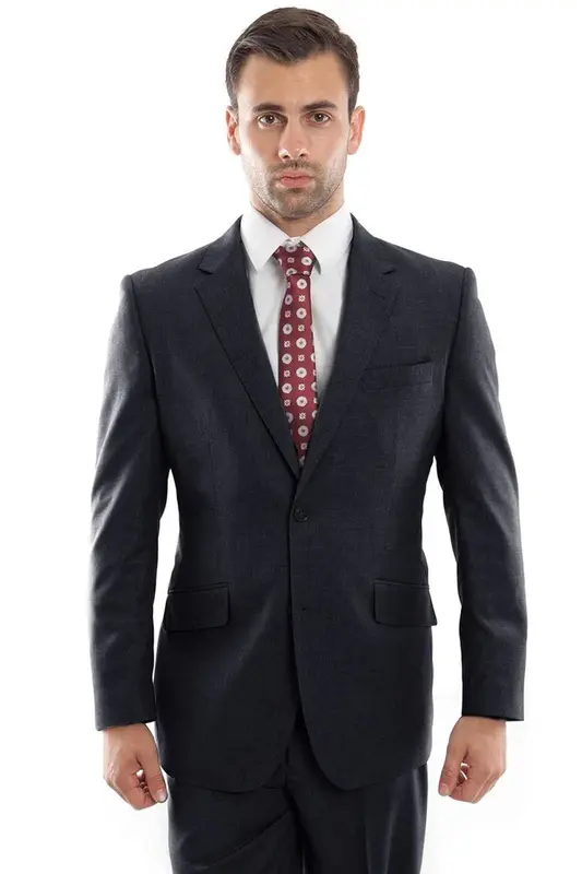 Modern Fit Men's Designer Wool Suit - Two Button, Navy Blue