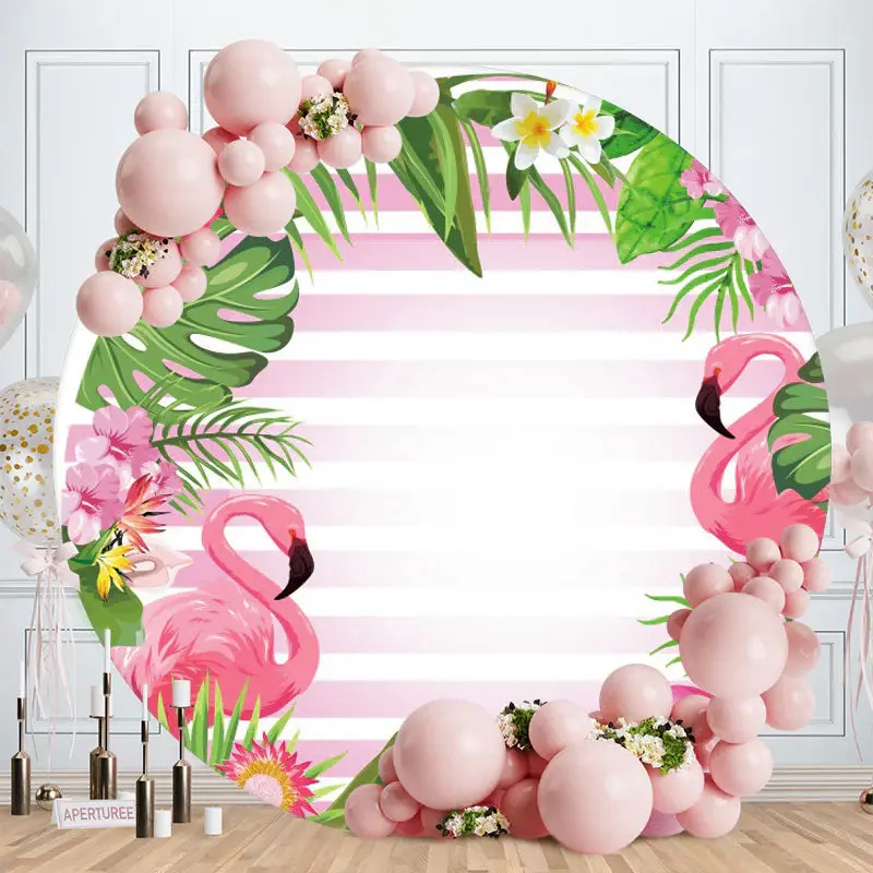 Aperturee Famingo Floral Leaf Round Pinky Boho Backdrop | Custom Round Birthday Backdrop | Birthday Backdrop Ideas | Birthday...