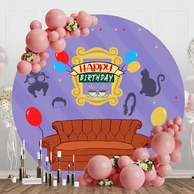 Purple Stripe Sofa Coffee Round Birthday Backdrop - Aperturee
