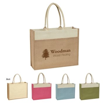 50 Promotional Jute Tote Bag With Front Pocket - Natural Fiber & ...