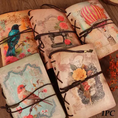 Random Vintage Notebook, 1 Count Waterproof Cowhide Writable Journal Notebook with 2 Sheets Stickers, Perfect for Bullet Jour...