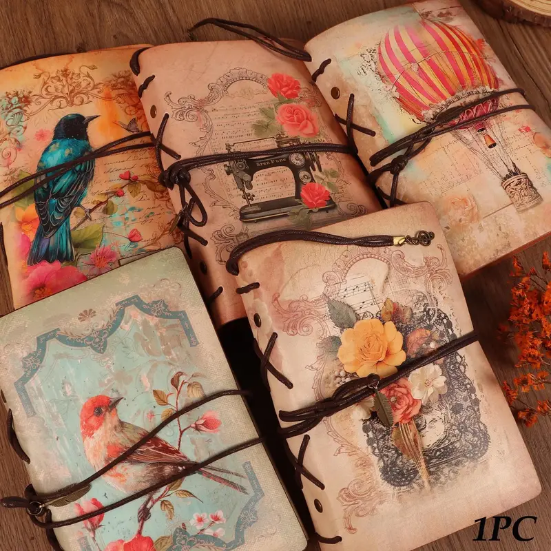 Random Vintage Notebook, 1 Count Waterproof Cowhide Writable Journal Notebook with 2 Sheets Stickers, Perfect for Bullet Jour...