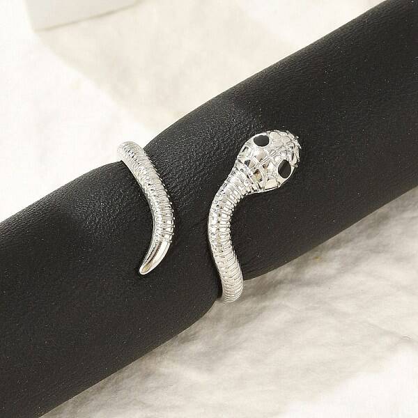 304 Stainless Steel Black Enamel Cuff Rings for Women