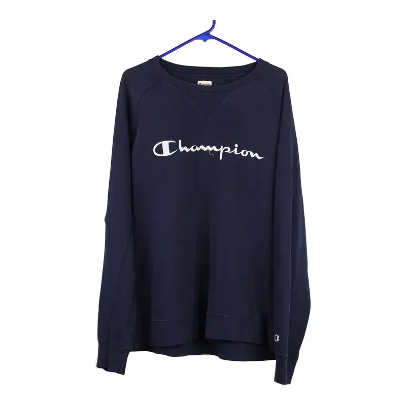 Champion Spellout Sweatshirt - XL Navy Cotton Blend