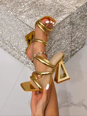 Women's Fashionable Metallic Design High Heel Sandals, Elegant Square Toe Sandals for Party, Daily Clothing Decor for Women &...