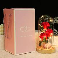 Artificial Roses Bouquet with Transparent Glass Storage Box & LED Light, Eternal Flower Bouquet for Party & Room Decor, Red D...