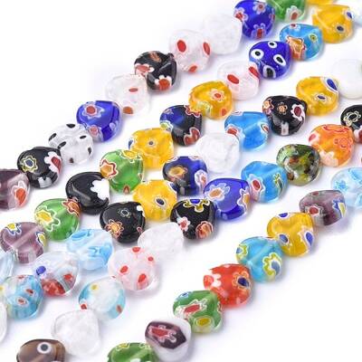 Heart Handmade Millefiori Glass Beads Strands