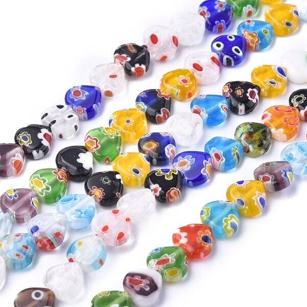 Heart Handmade Millefiori Glass Beads Strands
