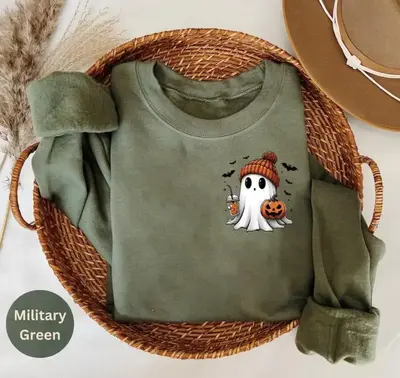 Little Ghost Ice Coffee Sweatshirt - Shirt- Hoodie, Halloween Ghost Coffee Shirt, Bougie Ghost Shirt, Spooky Season, Cute Gho...