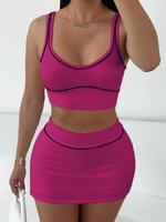 Women's Solid Color Crop Tank Top & Skirt Two-piece Set, Casual Fashion Cozy Two Piece Set for Daily Outdoor Wear, Ladies Cas...