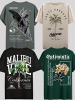 Unisex's Letter & Angel & Palm Tree & Floral Print Round Neck Tee, Regular Fit Casual Short Sleeve T-shirt for Summer, Daily ...