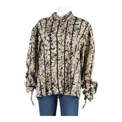 Womens Printed Blouse Brown Puff Sleeve Striped XL