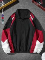 Men's Colorblock Zip Up Jacket, Regular Fit Casual Long Sleeve Outerwear for Spring & Fall, Fashion Men's Clothes for Daily W...
