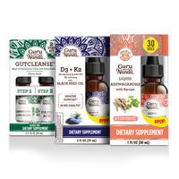 Total Wellness Boost - Immunity & Mind Care Combo - GuruNanda Liquid Ashwagandha + Black Seed Oil + Gutcleanse Healthcare Fit...