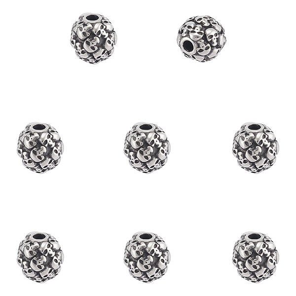 8Pcs Retro Rondelle Skull 316 Stainless Steel Beads
