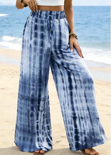 Modlily Blue Soft Tie Dye Print Wide Leg Pants - S