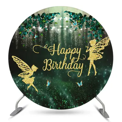 Aperturee Butterfly Fairy Gold Green Birthday Round Backdrop | Birthday Backdrop Ideas | Round Backdrop Cover Diy | Round Bac...