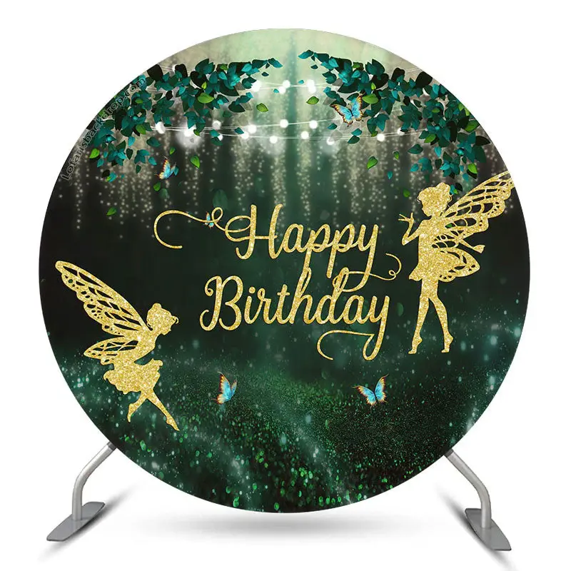 Aperturee Butterfly Fairy Gold Green Birthday Round Backdrop | Birthday Backdrop Ideas | Round Backdrop Cover Diy | Round Bac...