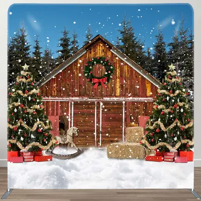 Snowy Wood House Night Christmas Pillow Case Backdrop - Aperturee