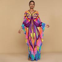 Bsubseach Women Ethnic Print Kaftan Dress ,Plus Size All Over Print  Sleeve TunicDress, Boho Casual V Neck 3/4 Sleeve TunicDr...