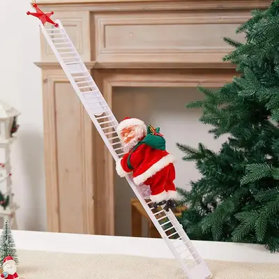 Santa Claus Design Christmas Decoration, 1 Count Climbing Ladder Santa Claus with LED Light, Music, Festive Decorations for H...