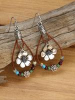 Boho Style Flower Decor Water Drop Design Dangle Earrings, Fashionable Beaded Jewelry for Women & Girls, Trendy All-match & E...