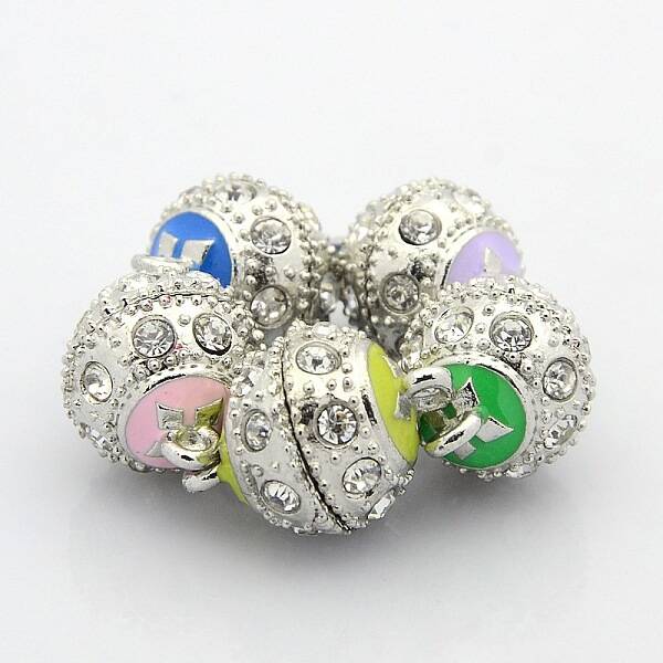 Platinum Plated Round Alloy Enamel Magnetic Clasps with Loops