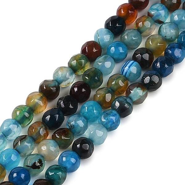 Faceted Natural Agate Round Beads Strands
