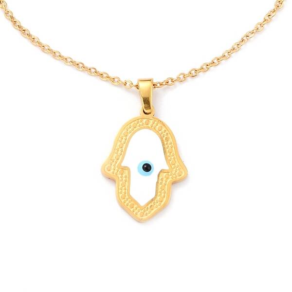304 Stainless Steel Hamsa Hand with Evil Eye Pendant Necklaces