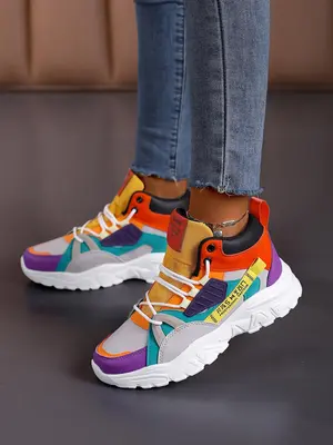 Women's Fashion Lace Up Low Top Colorblock Sneakers, Casual Comfortable Sports Shoes for Daily Wear, Perfect for Students and...