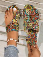 Women's Fashionable Boho Style Paisley Pattern Slides, Trending Sandals, Casual Comfortable Flat Sandals for Summer, Lightwei...